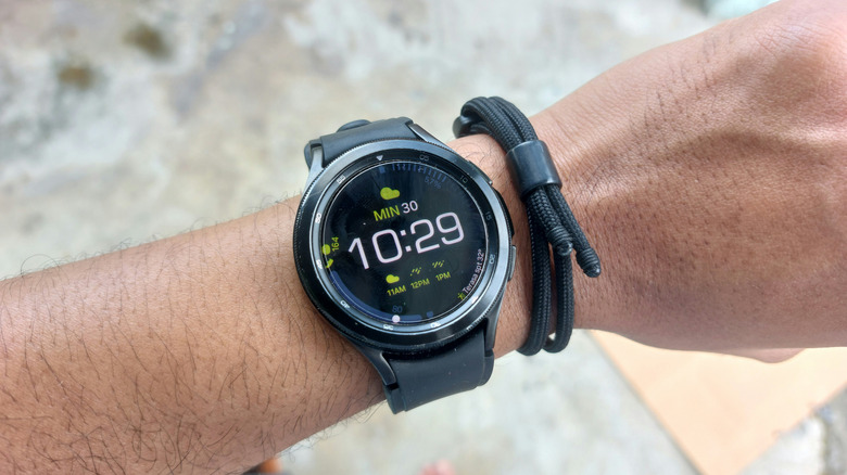 Samsung Galaxy Watch 4 worn on a wrist.