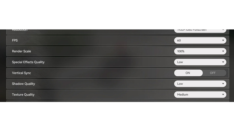 A game's display settings with vertical sync turned on