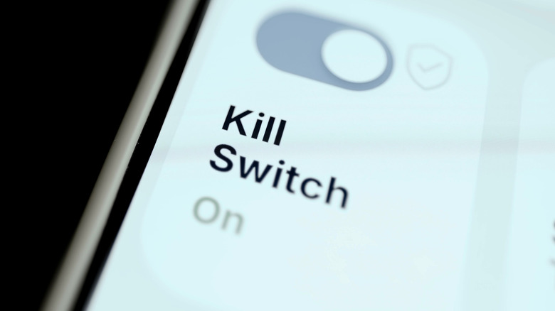 A phone screen shows the option to turn on a VPN feature known as a kill switch.