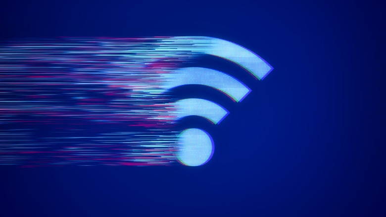 A Wi-Fi symbol with glitched effects on the left side.