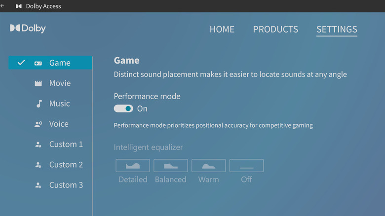Dolby Atmos for Headphones performance mode enabled
