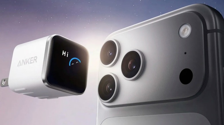 An Anker Nano Charger with a smart display saying 