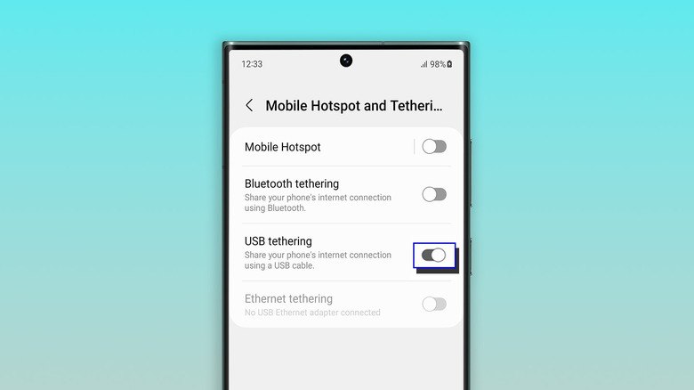 The tethering screen on a Samsung Galaxy phone