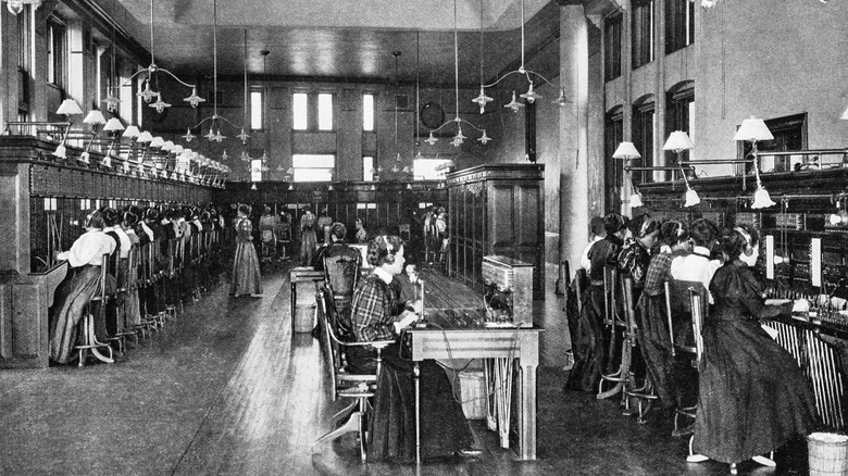 A vintage photograph of  the British telephone exchange.