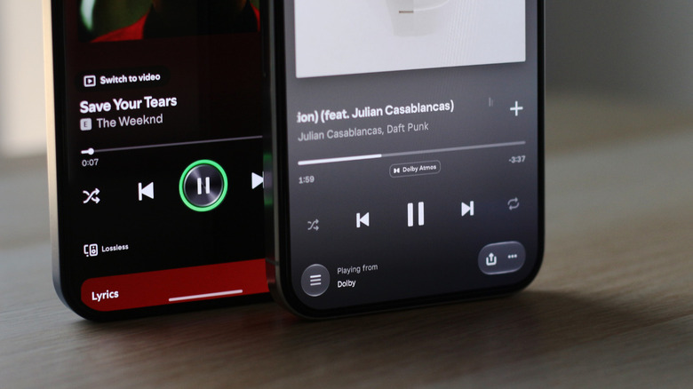 Spotify and Tidal apps on two phones.
