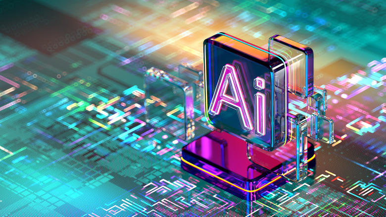Picture of stylized microchip with AI graphic prominently displayed.