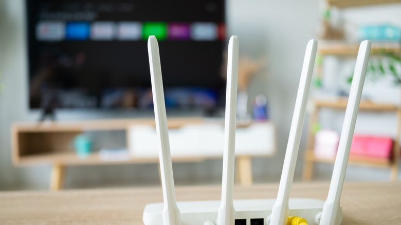 A router positioned close to the smart TV to maximize WiFi signal.