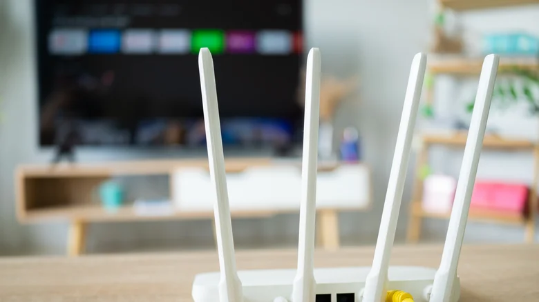 A router positioned close to the smart TV to maximize WiFi signal.