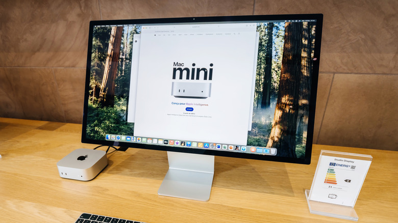 A Mac mini connected to an Apple Studio Display.