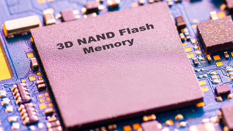 Closeup of a 3D NAND microchip.