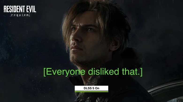 DLSS 5 is turned on during a Resident Evil Requiem cutscene.