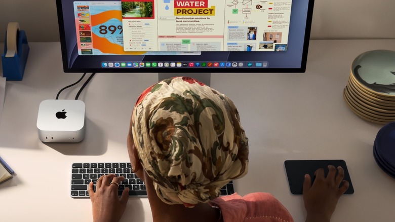 Mac mini plugged into a Studio Display.