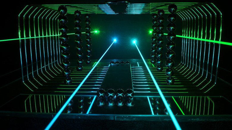 Green laser beams.