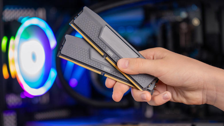A person holding two sticks of DDR5 RAM