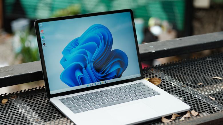 A laptop running Windows 11 in an outdoor location