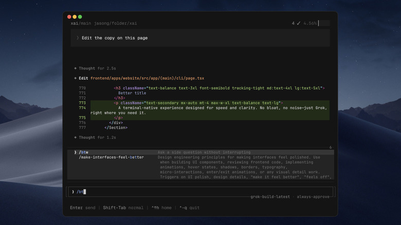 A screenshot of Grok Build.