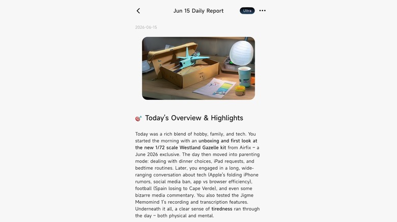 Screenshot of XGIMI's 'Moments' daily report.