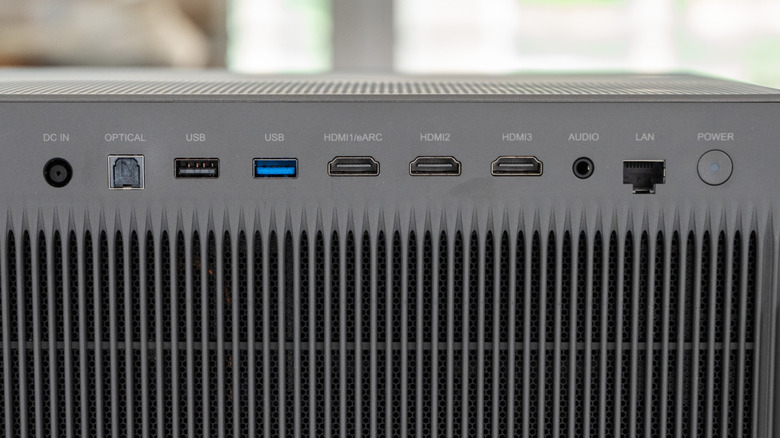 XGIMI Titan Noir Max projector from back showing HDMI and other inputs