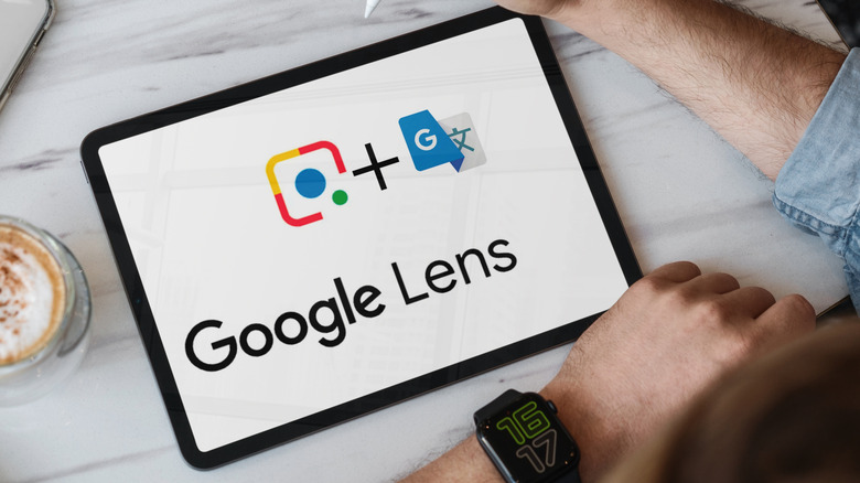 A Google Lens logo on a tablet