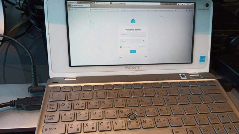 Closeup of a Sony Vaio P mini notebook running Home Assistant