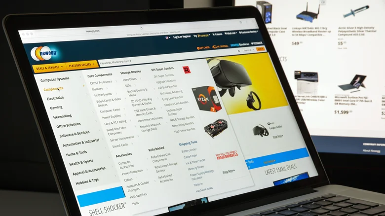 Newegg website displayed on a laptop.