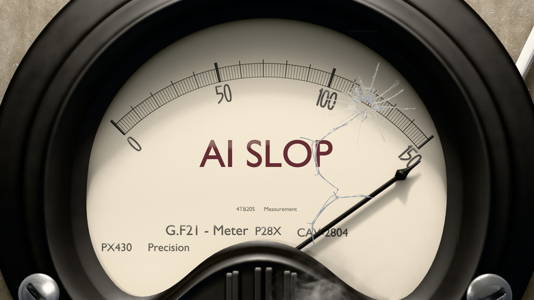 A meter labeled "AI Slop" with an arrow pointing at the max value