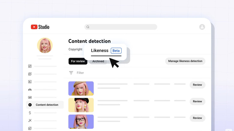 A screen showing YouTube's likeness detection tool.