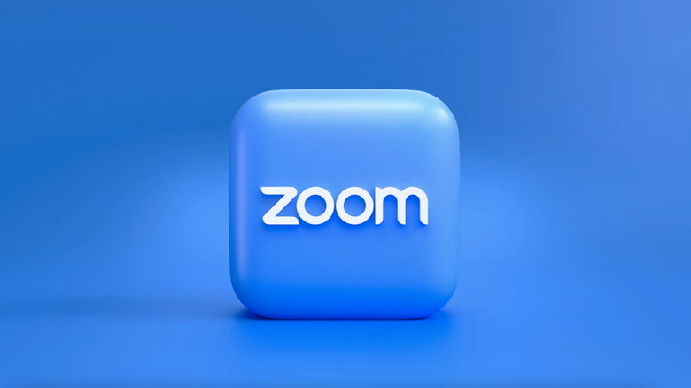 A Zoom logo on a blue background.