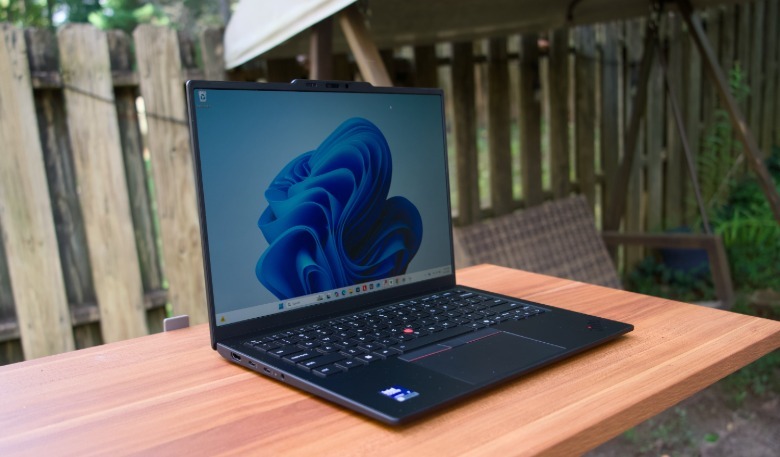 The ThinkPad X1 Carbon on a table.