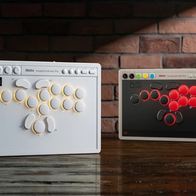 8BitDo's Arcade Controller Pro in black and white colorways.