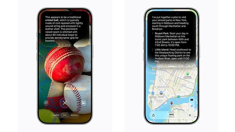 Two screenshots showing off the new Siri AI interface