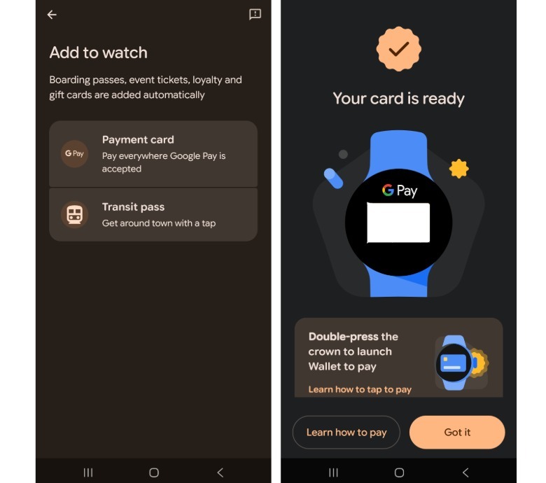 צילומי מסך של ארנק גוגל