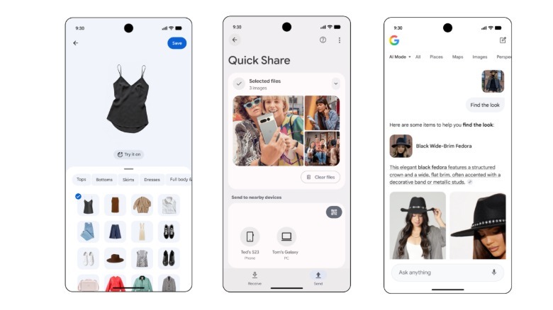 Three screenshots of Google Photos wardrobe