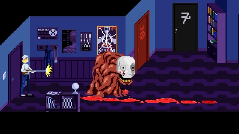 Julia shoots a monster in a hallway in Tenebris Somnia.