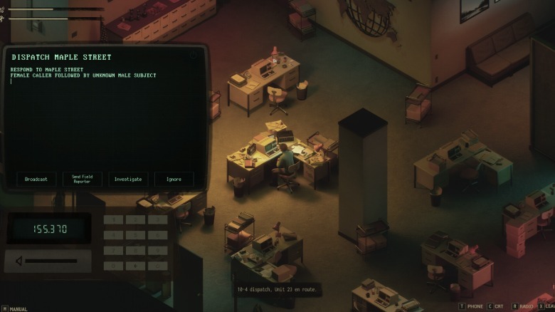 A screenshot showing gameplay from newsroom thriller Static Hour.
