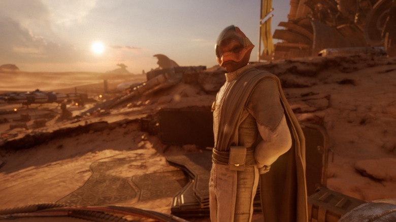 An alien stood in the desert.