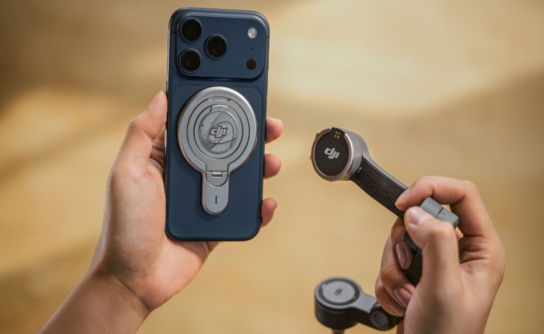 DJI's Osmo Pocket 8P magnetic clamping system is shown