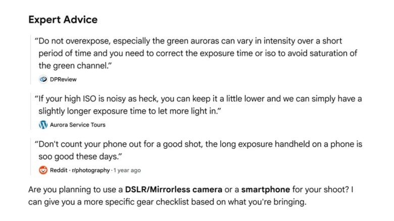An example of the quotes featured in the new Expert Advice section ing Google search results.