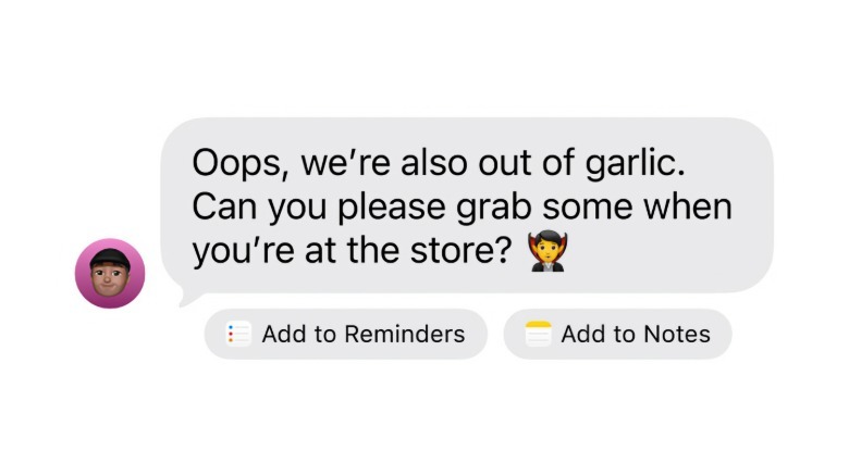 A screenshot of suggestions appearing under a message in the Messages app.