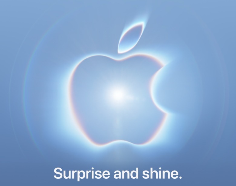 An Apple logo with the tag line
