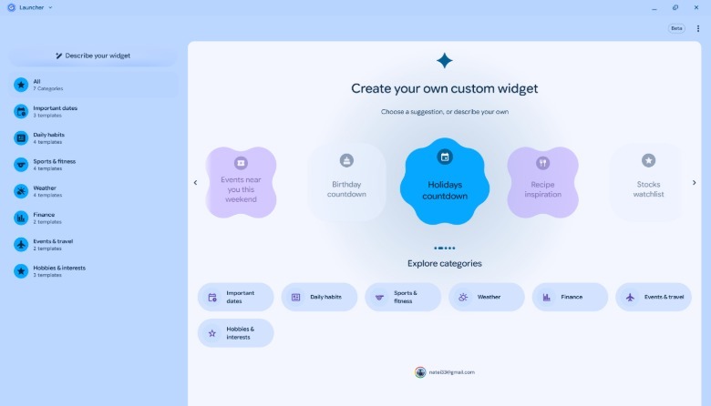 Screenshot of Googlebook OS's create your widget tool.