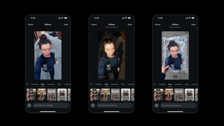 Three screenshots of different Muse Image effects applied in Instagram.