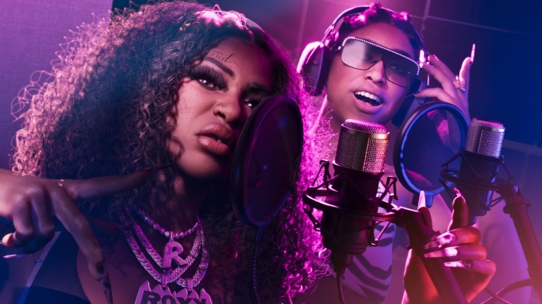 The artists Real Dimez in the recording booth in GTA VI.