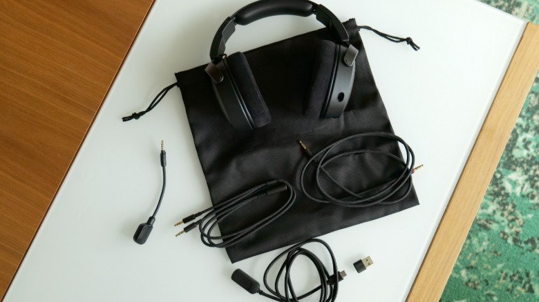 The HyperX Cloud Alpha Air headset and all of its included accessories.