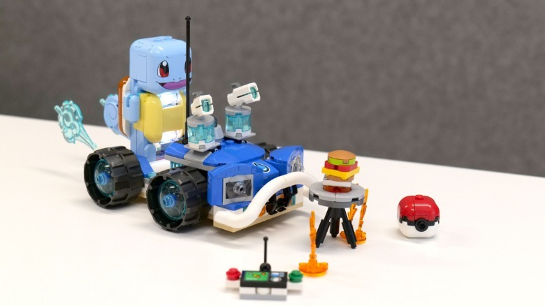 Lego Squirtle riding its buggy.