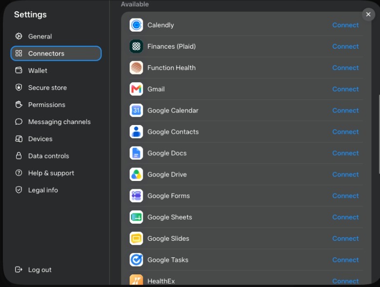 Some of the available 3rd party app connections for Muse