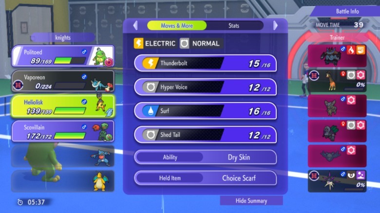The in-game battle info screen in Pokemon Champions.
