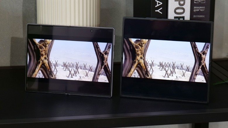 Watching a movie trailer on the base Galaxy Z Fold 8 (left) compared to the Z Fold 8 Ultra (right).