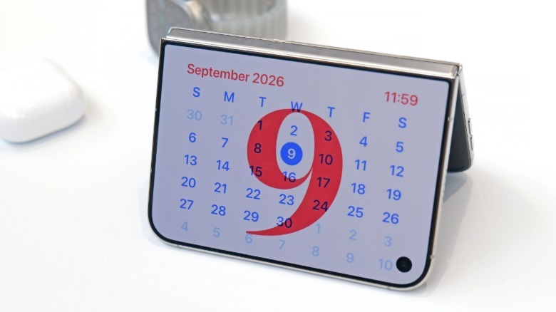 The iPhone Duo in tent mode using the calendar app.