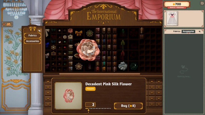 Selecting accessories in Dressmaker.